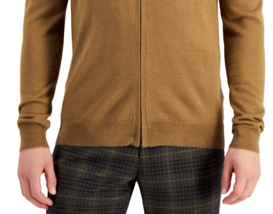 Suéter masculino Club Room Merino com zíper frontal marrom tamanho extragrande
