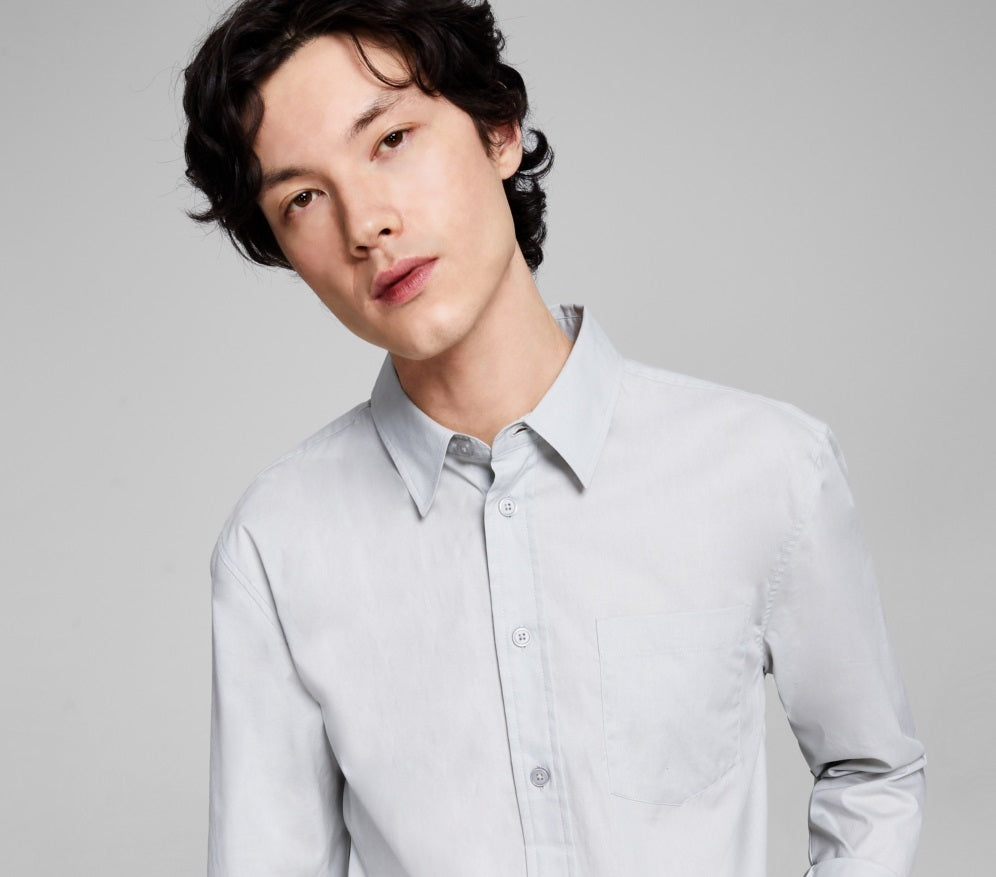 E agora esta camisa masculina de popeline com gola e botões cinza tamanho grande