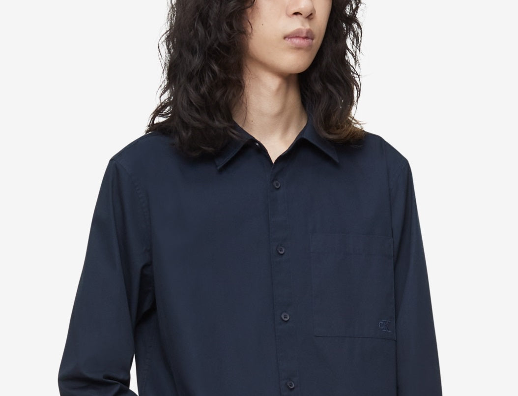 Camisa Calvin Klein Masculina com Bolso e Botões, Azul, Tamanho Pequeno