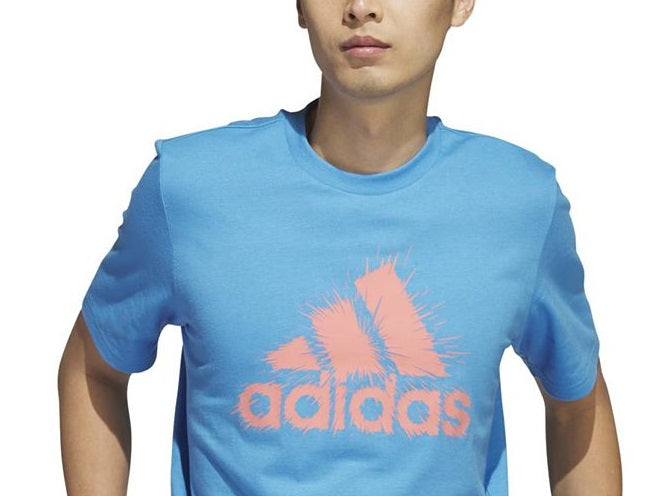 Camiseta masculina adidas com estampa de logo e manga curta, azul, tamanho GG