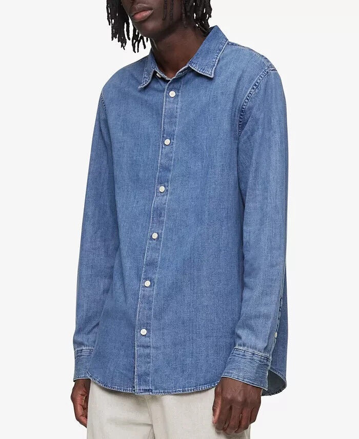 Camisa jeans vintage masculina Calvin Klein azul tamanho extragrande