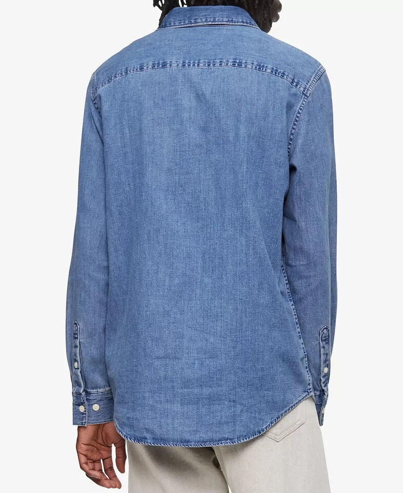 Camisa jeans vintage masculina Calvin Klein azul tamanho extragrande