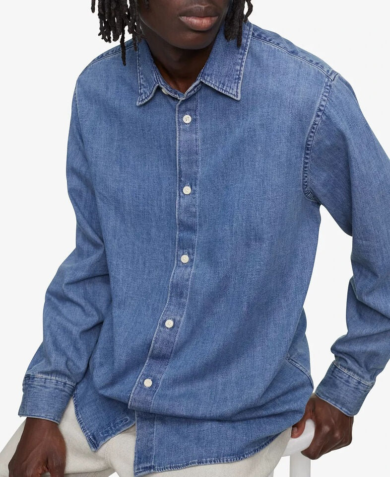 Camisa jeans vintage masculina Calvin Klein azul tamanho extragrande
