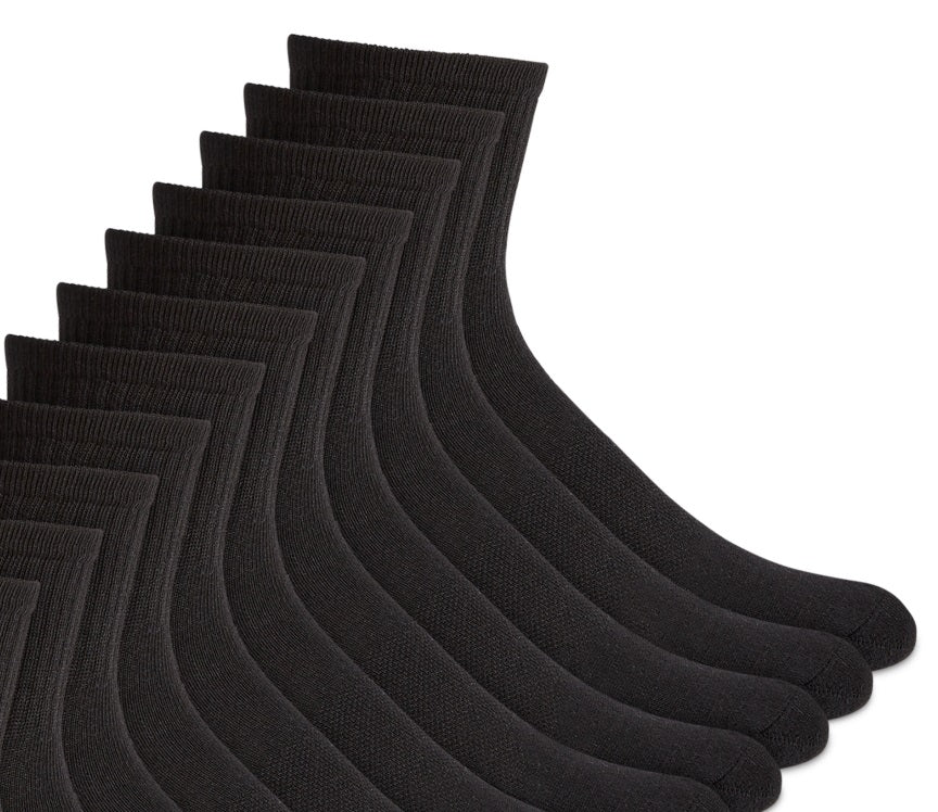 Pacote com 12 meias masculinas Club Room Quarter, pretas, tamanho 10-13