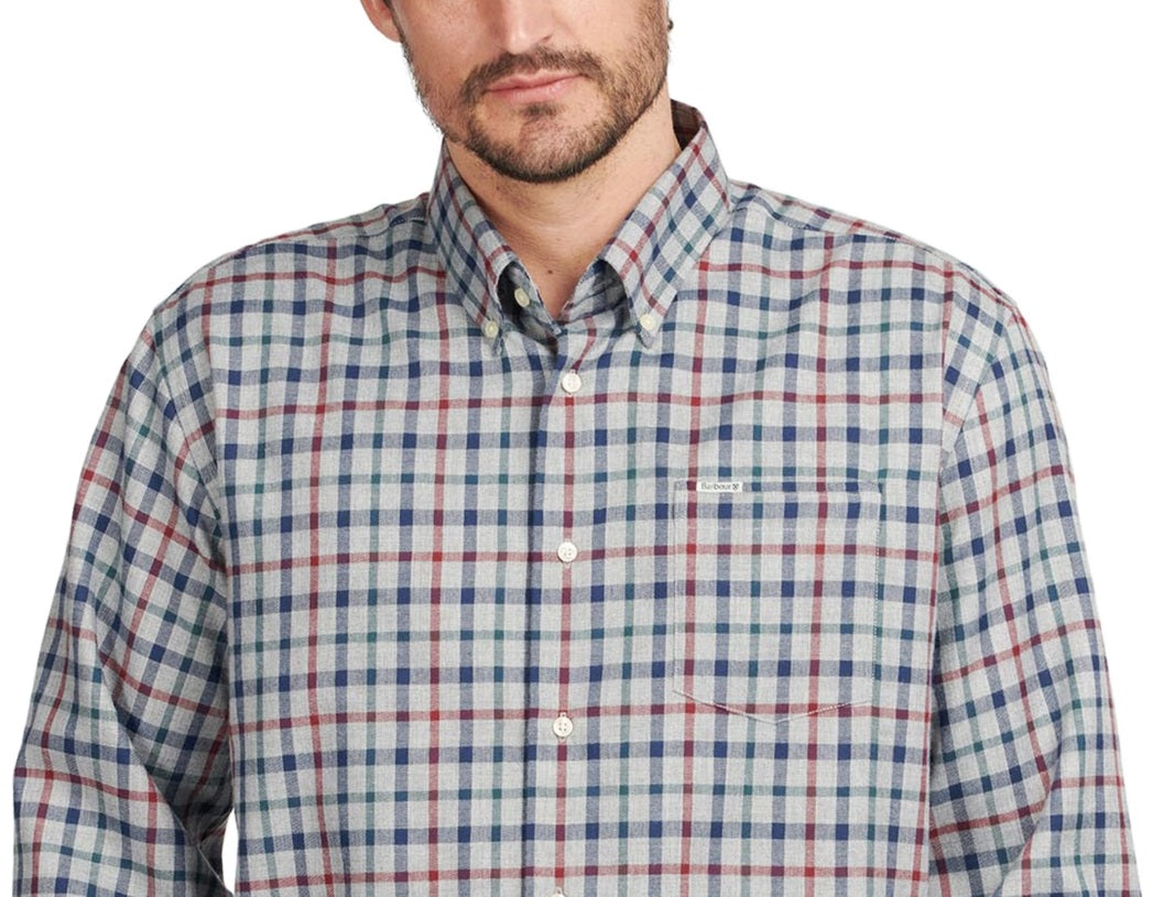 Camisa Barbour Masculina Tailored Fit Xadrez Thermo Tech com Botões Cinza Tamanho Médio