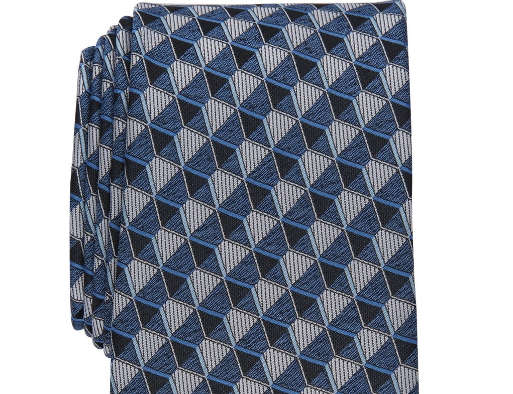 Gravata Perry Ellis Masculina Dunstan com Estampa Geométrica Azul Regular