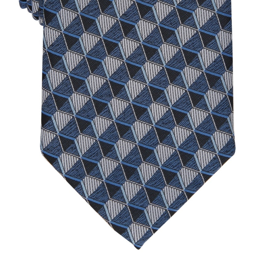 Gravata Perry Ellis Masculina Dunstan com Estampa Geométrica Azul Regular