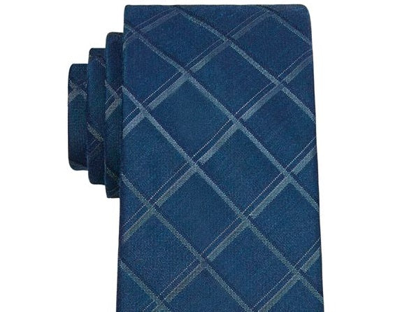 Calvin Klein Windowpane Grid Tie Masculino Azul Tamanho Regular