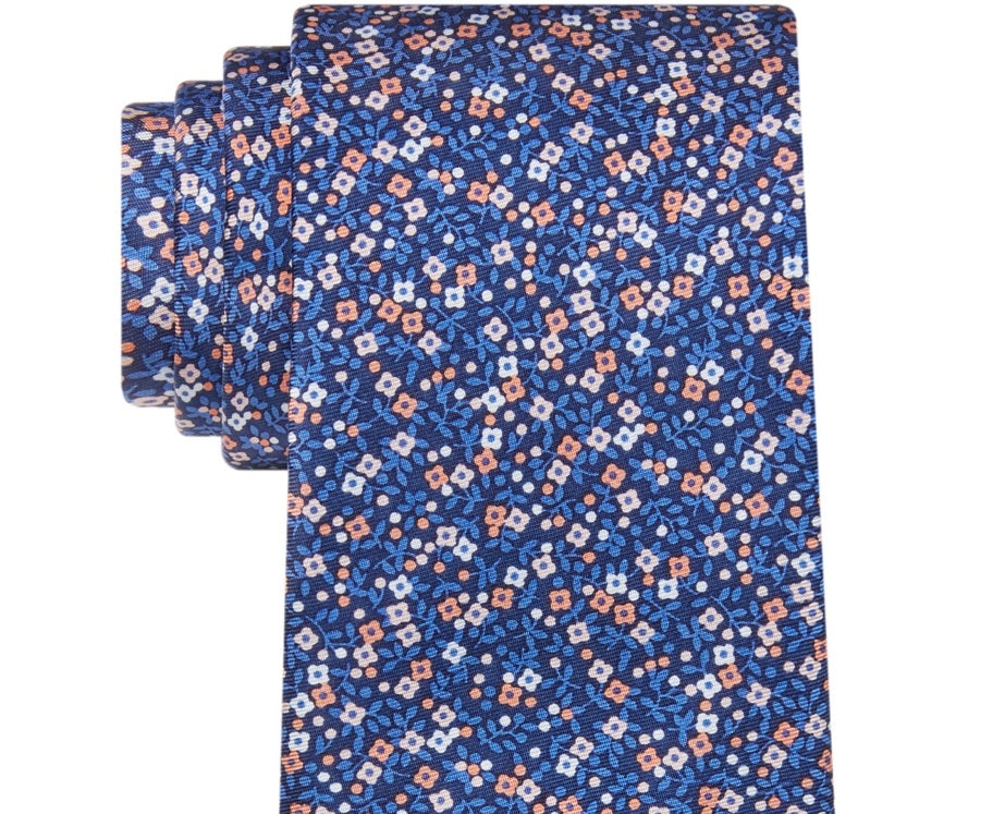 Gravata de seda floral botânica masculina Tommy Hilfiger Kai, azul, tamanho regular
