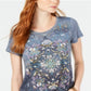 Camiseta feminina com bainha de lenço e detalhes embelezados, tamanho pequeno, cinza, estilo &amp; co