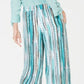Calça feminina estampada de perna larga JM Collection, azul, tamanho X-G