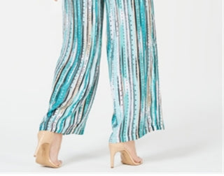 Calça feminina estampada de perna larga JM Collection, azul, tamanho X-G