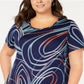 Camiseta estampada feminina JM Collection azul tamanho 0X