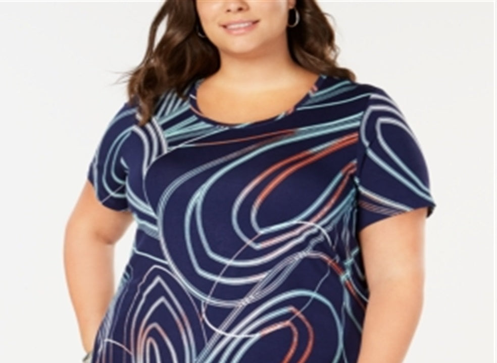 Camiseta estampada feminina JM Collection azul tamanho 0X