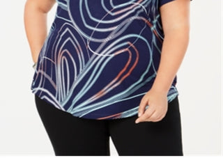 Camiseta estampada feminina JM Collection azul tamanho 0X