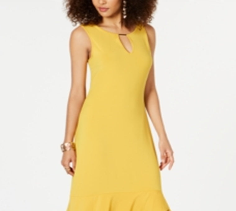 Thalia Sodi Vestido longo sem mangas com babados, amarelo, tamanho grande