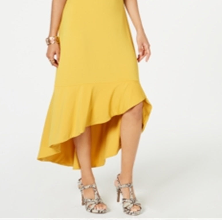 Thalia Sodi Vestido longo sem mangas com babados, amarelo, tamanho grande