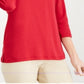 Karen Scott Blusa Feminina Listrada de Malha com Ilhós e Gola V Vermelha Tamanho X-G
