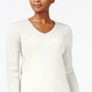 Karen Scott Suéter feminino de algodão com decote em V, branco, tamanho XX-G