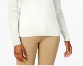 Karen Scott Suéter feminino de algodão com decote em V, branco, tamanho XX-G
