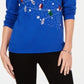 Blusa feminina Karen Scott de algodão com lantejoulas e luzes natalinas, azul, tamanho extragrande