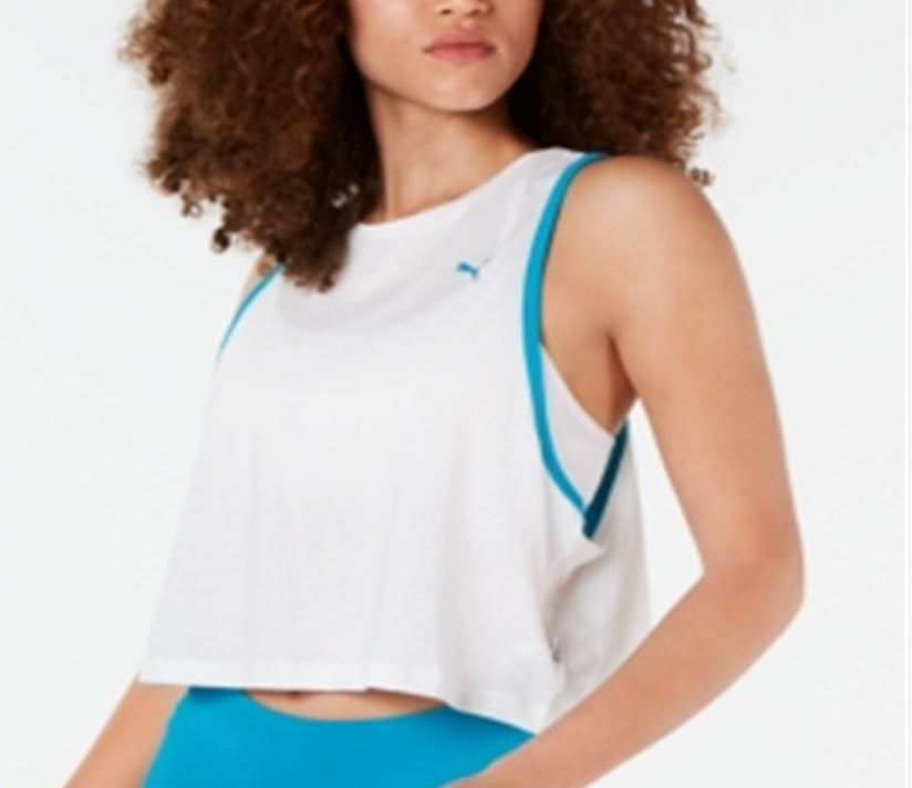 Camiseta regata cropped Puma Racerback feminina, branca, tamanho grande