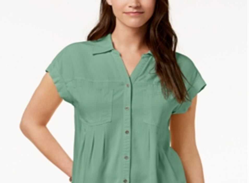 Blusa plissada com mangas e punhos Style &amp; Co feminina, verde, tamanho grande