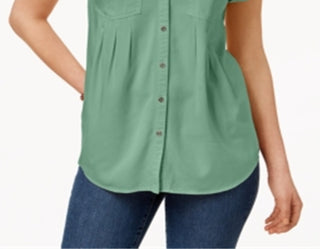 Blusa plissada com mangas e punhos Style &amp; Co feminina, verde, tamanho grande