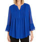 Charter Club Blusa feminina texturizada com babados duplos, azul, tamanho X-S