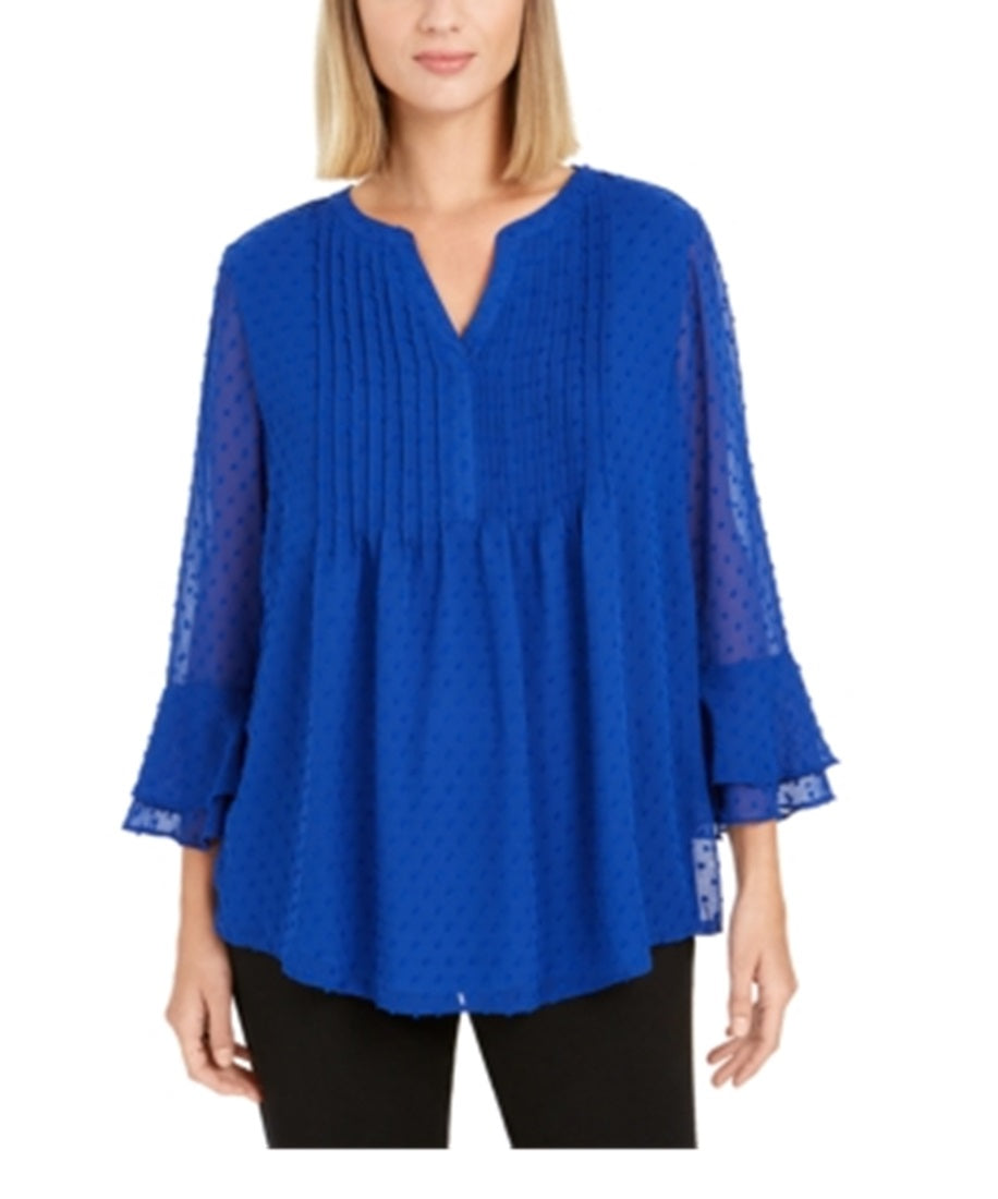 Charter Club Blusa feminina texturizada com babados duplos, azul, tamanho X-S
