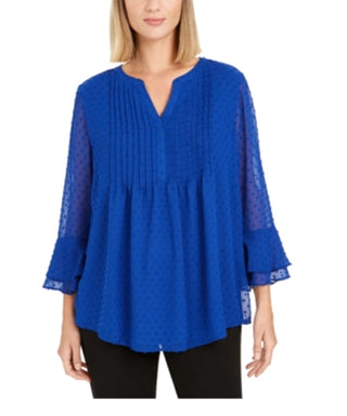 Charter Club Blusa feminina texturizada com babados duplos, azul, tamanho X-S