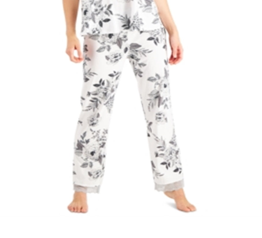 Conjunto de pijama feminino com estampa de renda Charter Club, tamanho X-G, branco