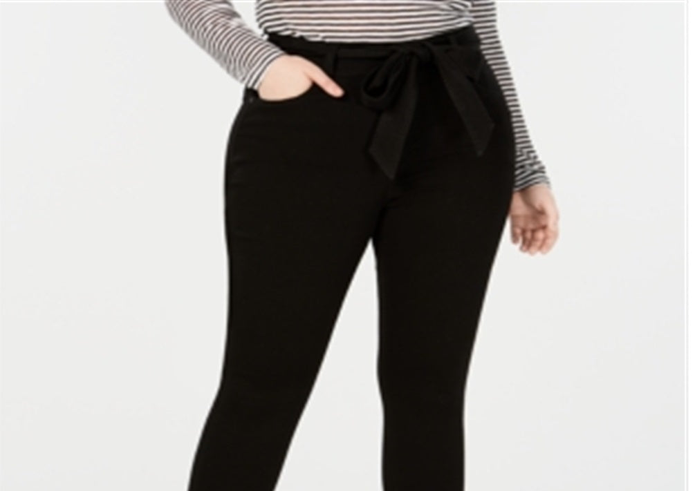Calça jeans skinny feminina com amarração na cintura e rosa da Celebrity, tamanho 22W, preta