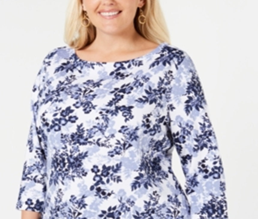 Camiseta feminina Charter Club de algodão com manga 3/4, branca, tamanho 1X