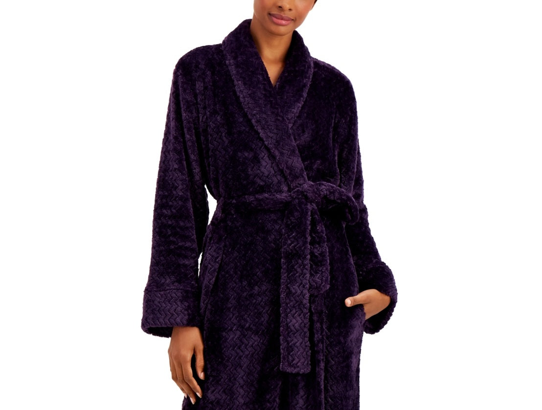 Charter Club Robe feminino de pelúcia em zigue-zague longo e aconchegante, roxo, tamanho extragrande