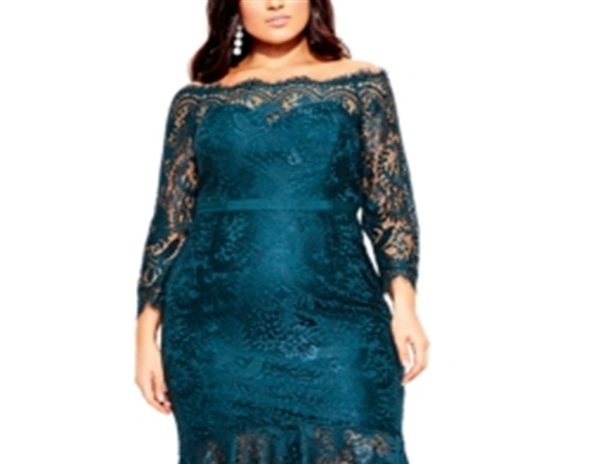 Vestido Estella Off The Shoulder Azul City Chic Feminino Tamanho 20W