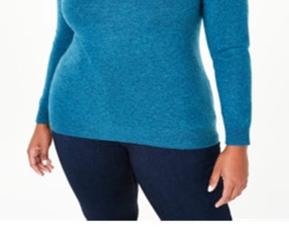 Suéter de cashmere com gola redonda feminino Charter Club, azul, tamanho 3X