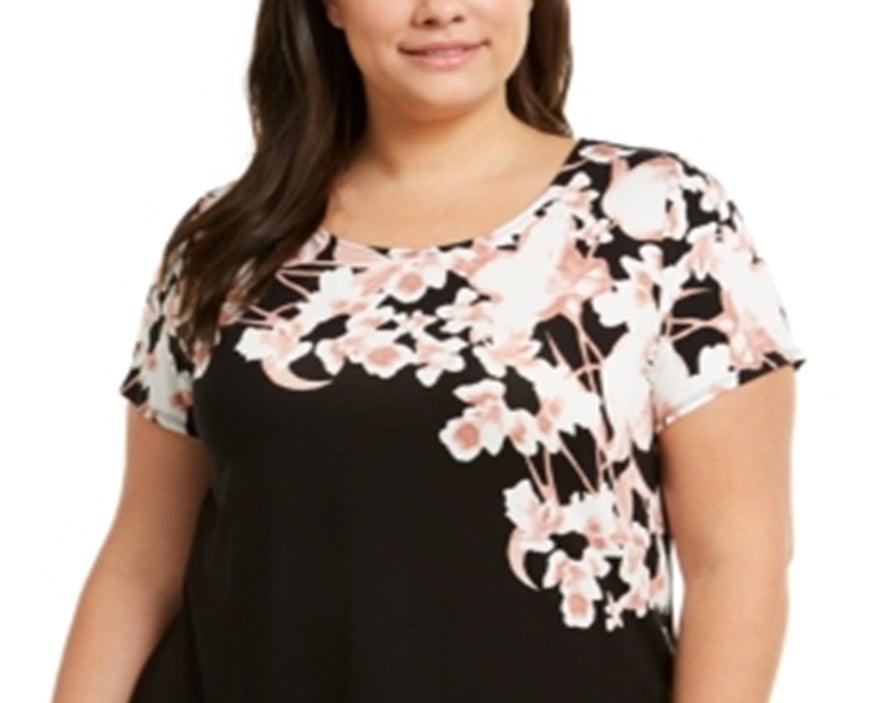 Camiseta feminina estampada Alfani preta tamanho 1X