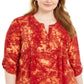 Blusa plissada estampada feminina NY Collection, vermelha, tamanho 2X