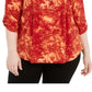 Blusa plissada estampada feminina NY Collection, vermelha, tamanho 2X