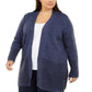 Cardigan feminino Karen Scott com estampa e bordado, azul, tamanho 3X
