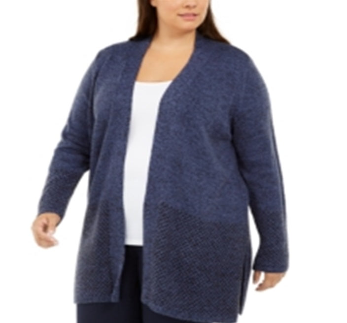Cardigan feminino Karen Scott com estampa e bordado, azul, tamanho 3X