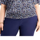 Blusa feminina Michael Kors com decote em V floral, azul, tamanho 1X