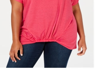 Top feminino NY Collection com decote em V e abertura nas costas, rosa, tamanho 3X