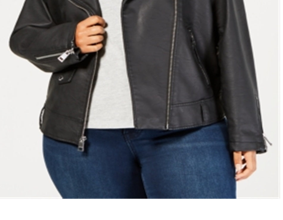 Jaqueta de motociclista feminina Levi's de couro sintético com acabamento em lã, preta, tamanho 1X
