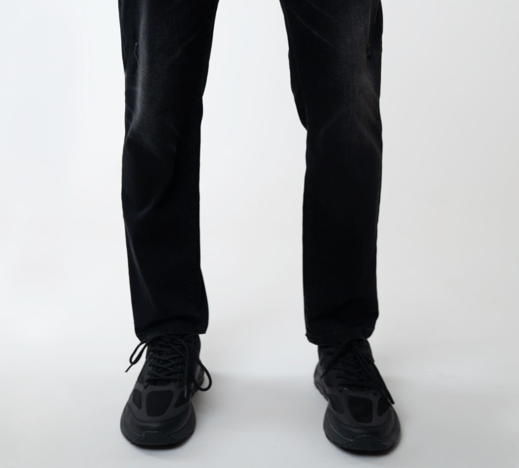 Calça jeans masculina Lazer Denim cintura média perna reta preta tamanho 36x30