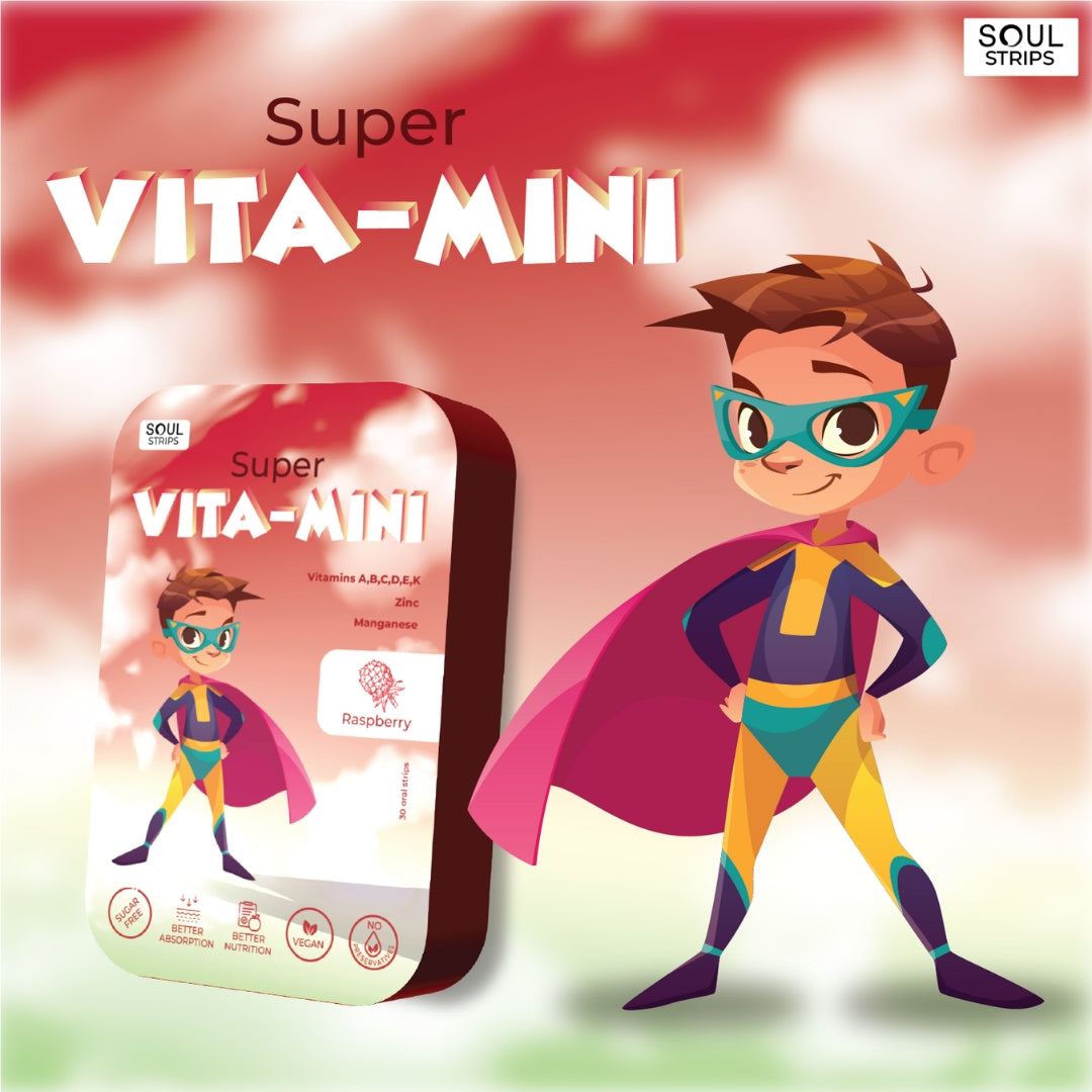 Soul Strips Kids Super Vita-Mini Vegano Sem Açúcar Sabor Framboesa 30 Tiras