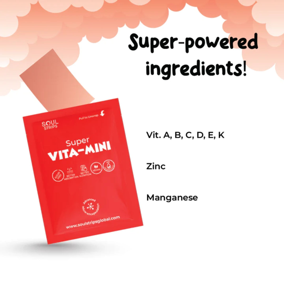 Soul Strips Kids Super Vita-Mini Vegano Sem Açúcar Sabor Framboesa 30 Tiras
