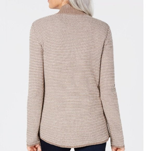 Karen Scott Cardigan texturizado com zíper frontal feminino bege tamanho extra grande