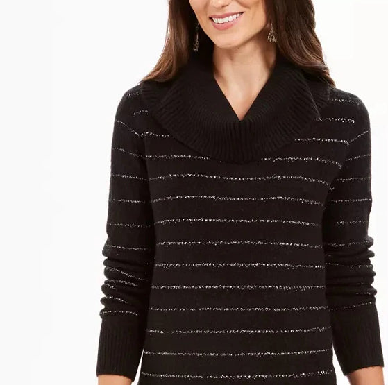 Suéter feminino estilo &amp; co lurex gola alta preto tamanho extra grande